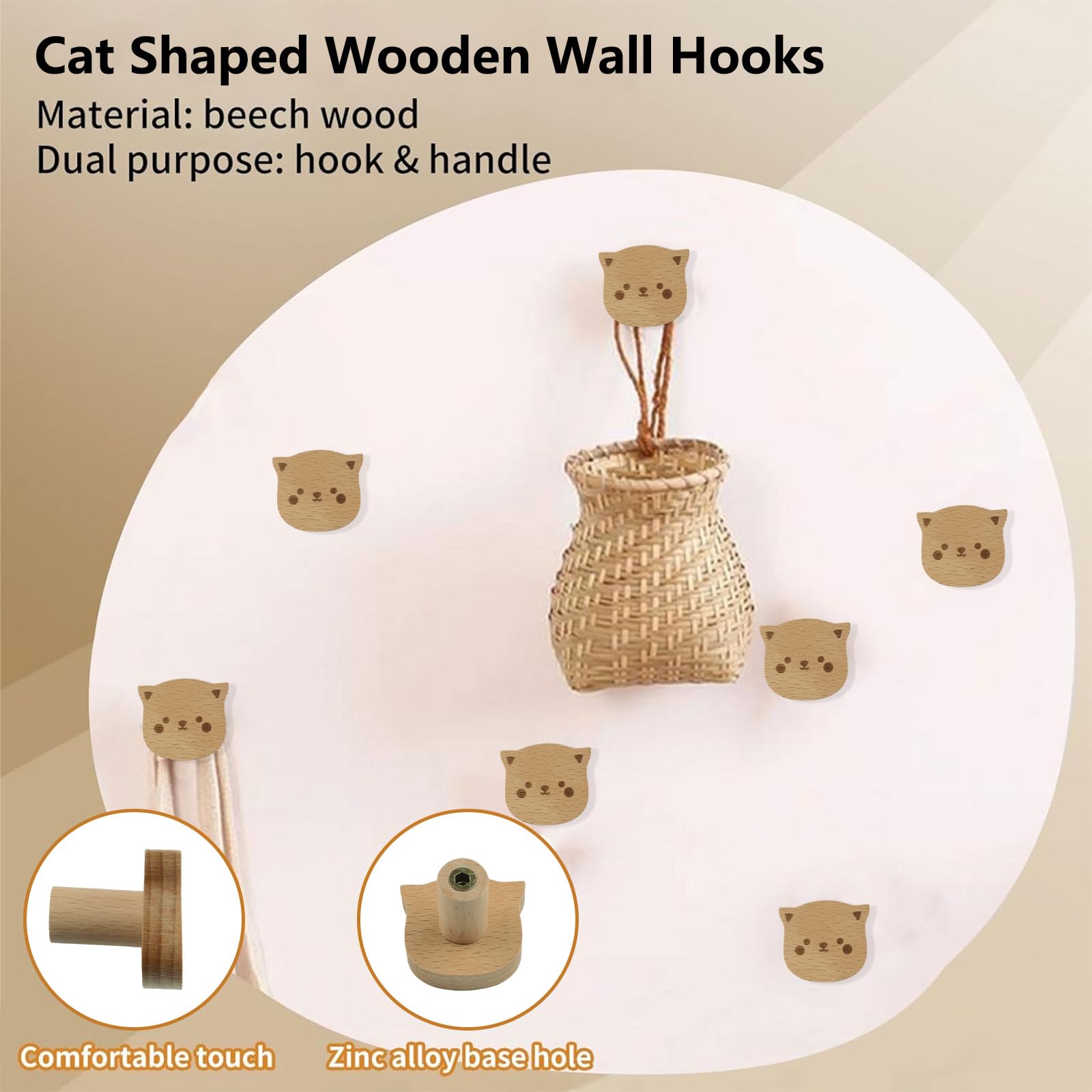 MOROBOR 6PCS Cat Shaped Wooden Knobs Single Hole Beech Wood Handles Wood Cupboard Cabinet Handle for Chest of Drawers with Stickers - Image 3