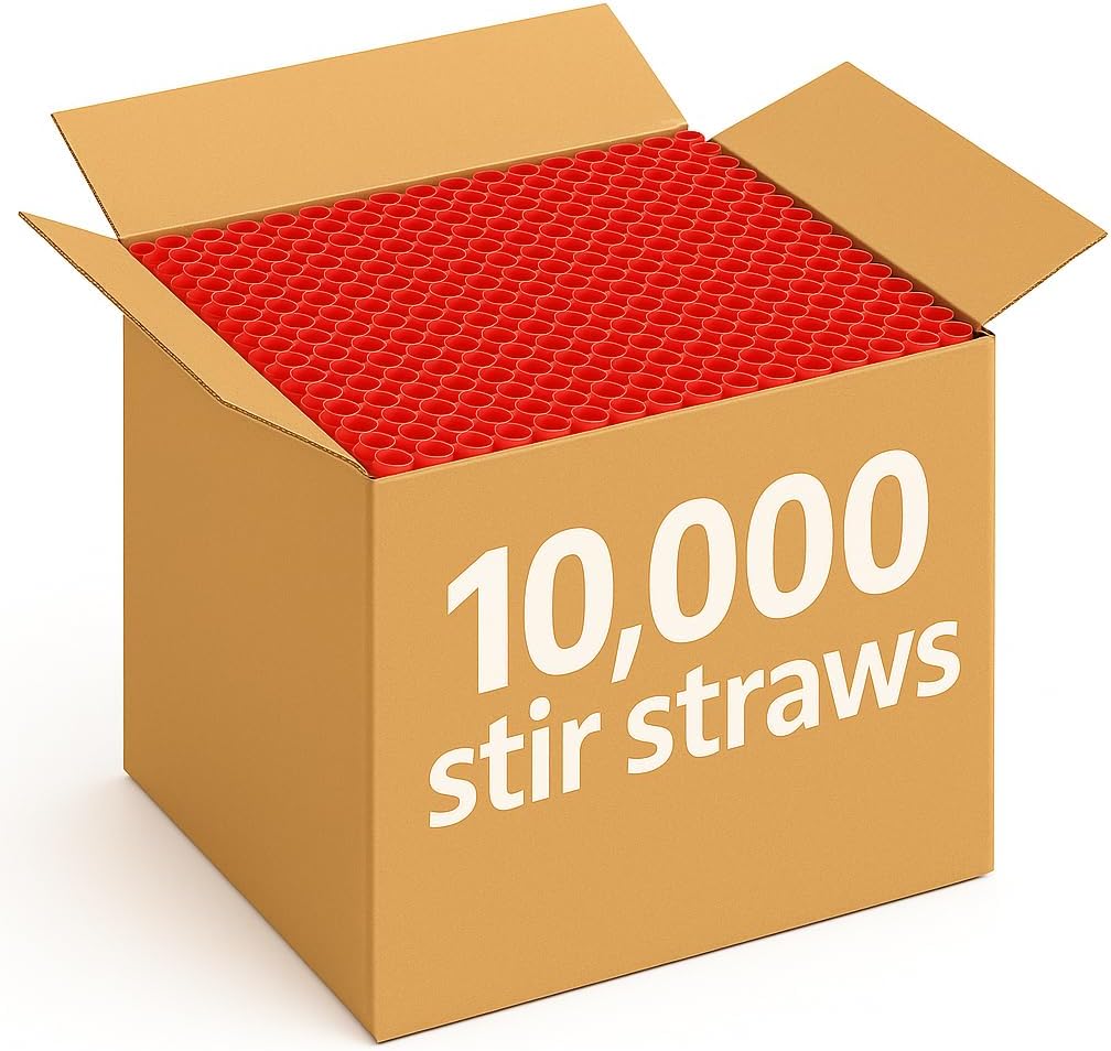 Coffee Stirrers, 10000 Pcs Bulk Coffee Stir Sticks, 5.25 Coffee & Cocktail Swizzle Stirring Straws, Disposable Plastic Sip Straws for Hot or Cold Drinks - Bulk 10,000 Pcs (Red)