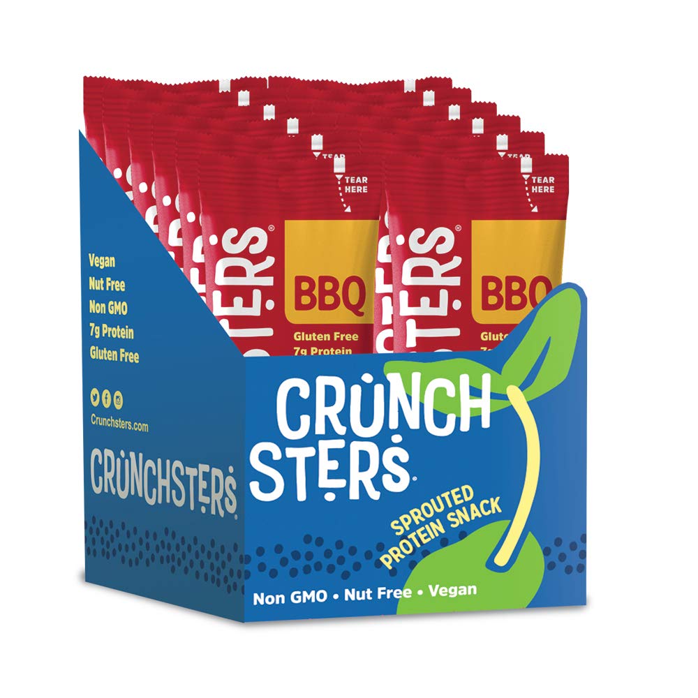 Crunchsters Crunchy Mung Beans, Plant-Based Protein Super-Snack and Salad Topper, Gluten-Free, Nut-Free, Vegan, 6g Protein per Serving (12 Bags, Sweet Heat BBQ)
