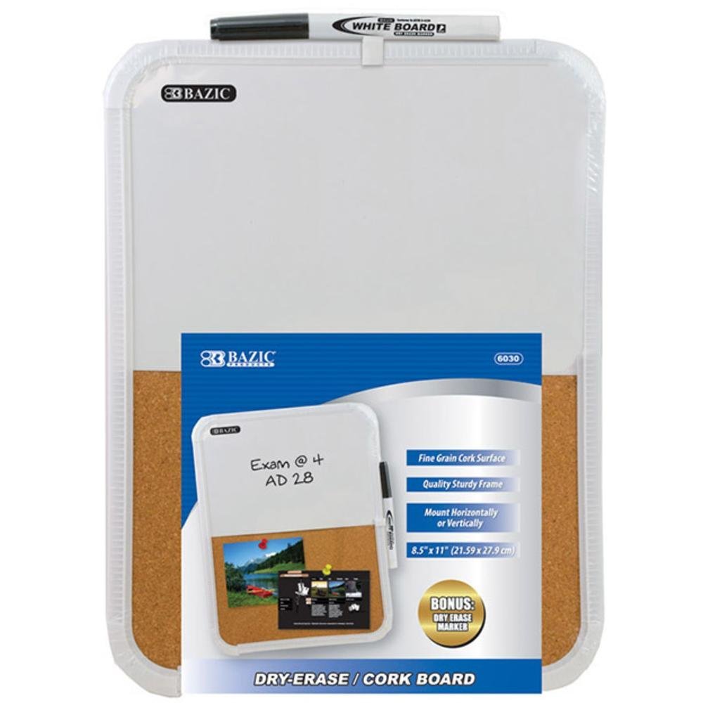 BAZIC 8.5" X 11" Dry Erase / Cork Combo Board w/ Marker