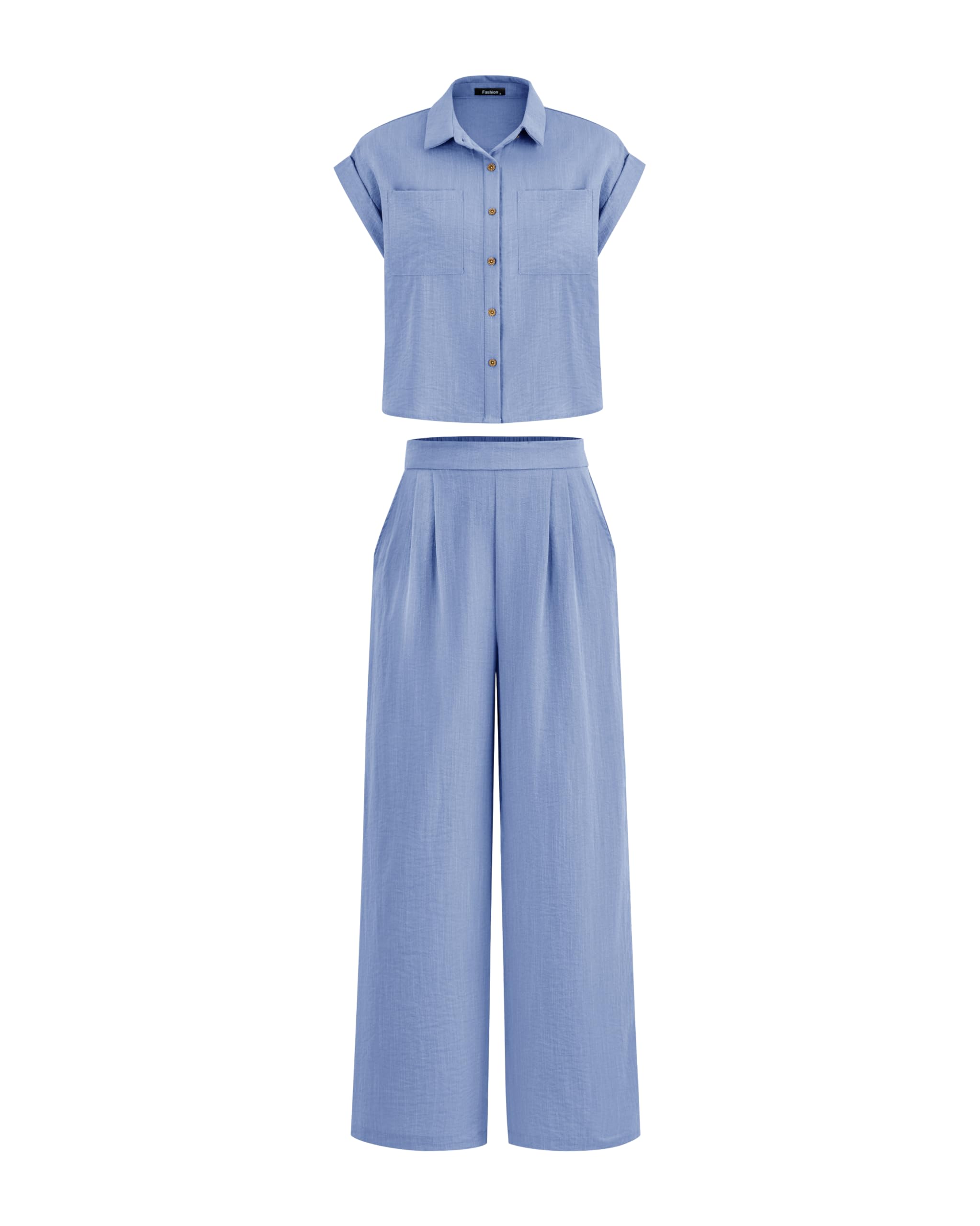 PRETTYGARDEN Womens 2 Piece sets Summer Cap Sleeve Tops Palazzo Pants Dressy Casual Vacation Travel Outfits Tracksuits