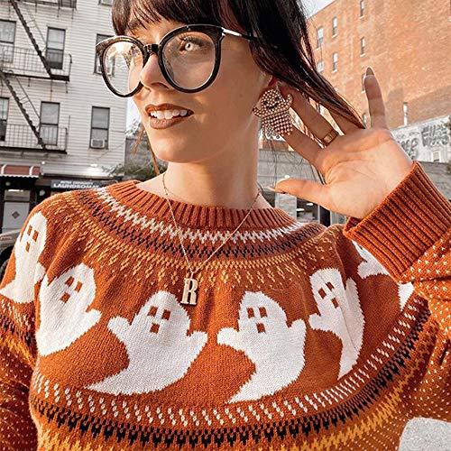 YEMOCILE Halloween Knitted Sweater for Women with Cute Ghost Pattern Gothic Streetwear with Long Sleeves3