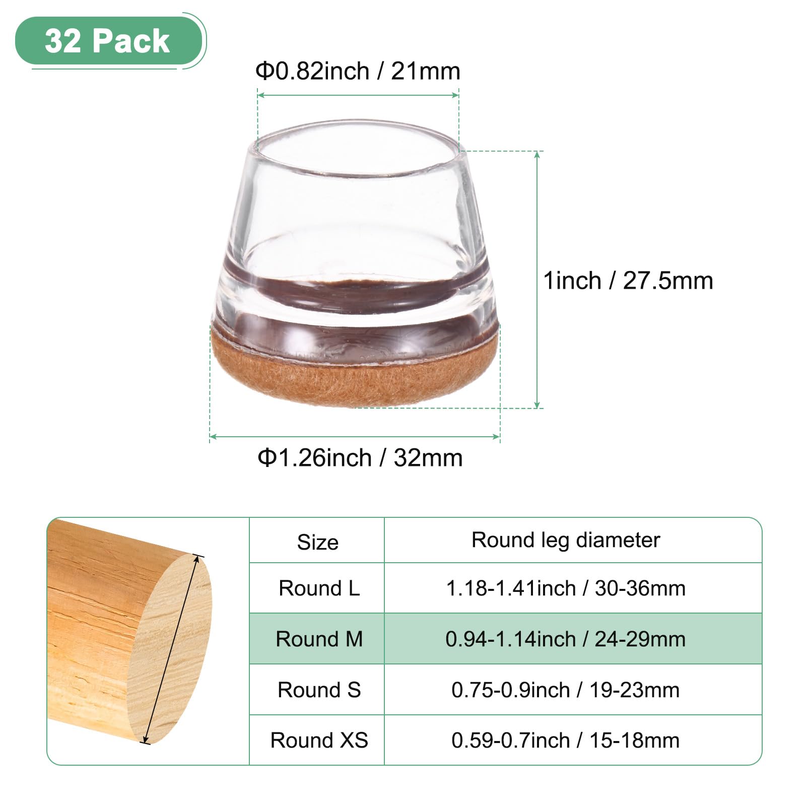 M METERXITY 32-Pack Chair Leg Floor Protectors - Image 3