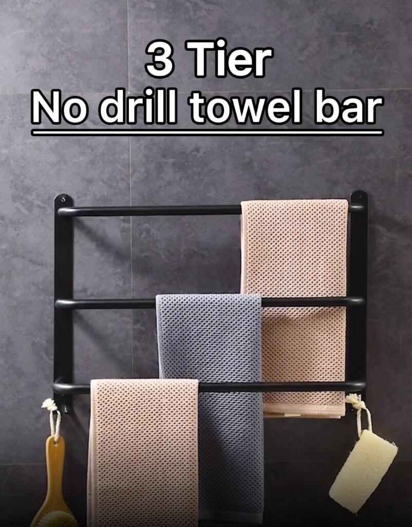 Porte-serviettes 3 Niveaux Sans Perçage - Acier Inoxydable Argent, Support Jusqu'à 15 Kg, Pour Salle De Bain/cuisine