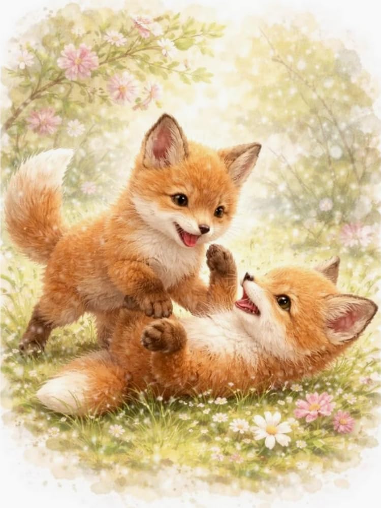 Brennora Embroidery Cross-Stitch Kits for Adults Beginners Pre Printed Cross Stitch Kit 11CT Needlework Arts and Crafts for Home Decor Playful Foxes 16x20 inch