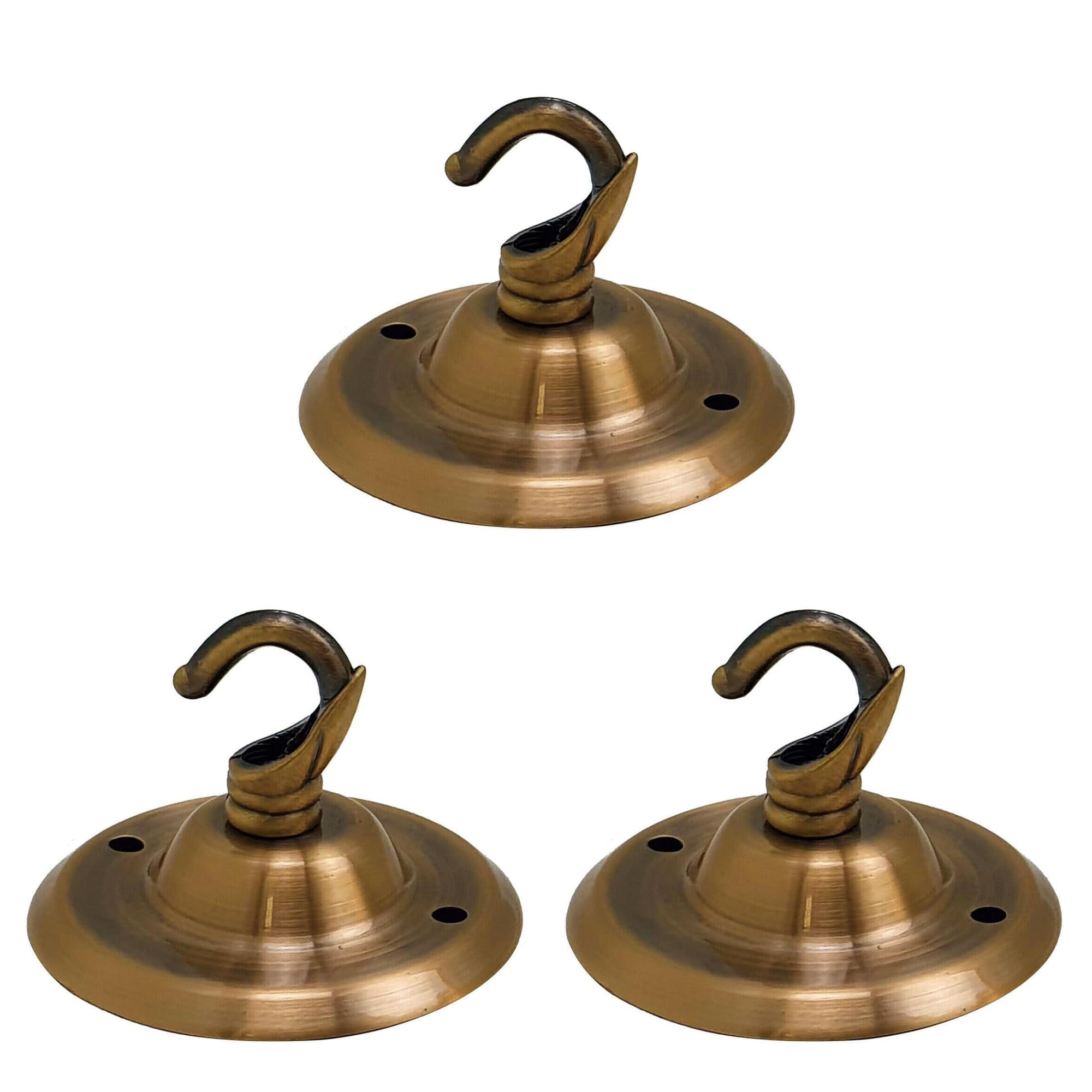 3 Pack Vintage Ceiling Rose With Hook Yellow Brass Finish 75mm Diameter Decorative Hanging Cup for Light Fittings Pendants Plants Ornaments Sturdy Durable Easy Installation Classic Antique Style — image 1