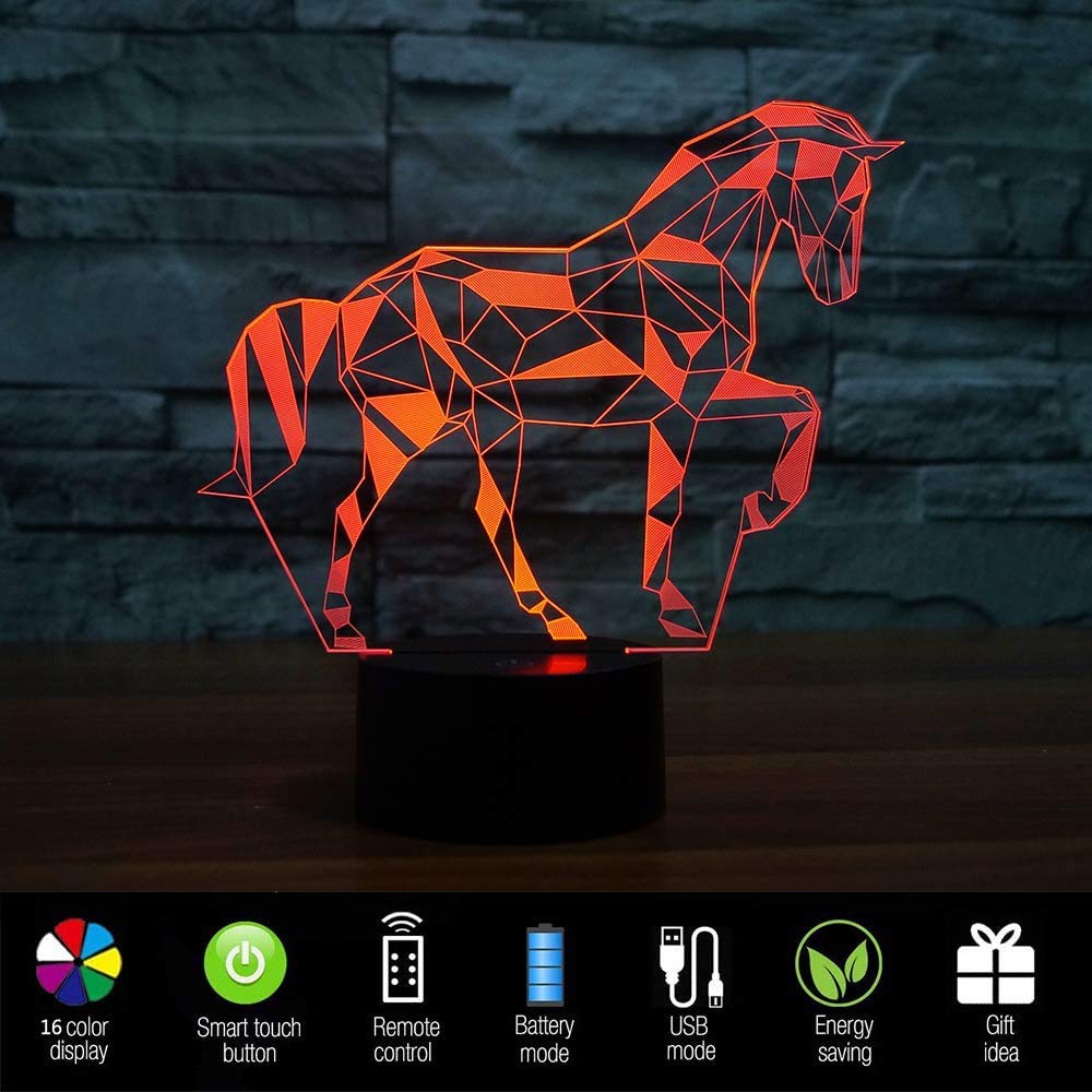 Anktily Cheval Veilleuse 3D Lampe Optique Illusion Pour Enfant Garçons