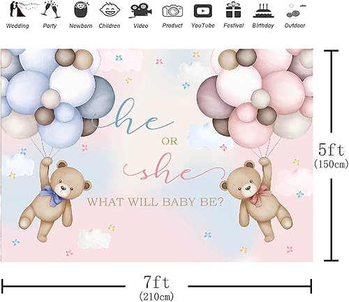 Miniatura 4 de MAYSSKQ Fondo de revelación de género de oso neutro, bohemio, beige, fondo de hierba de las pampas, globos de aire caliente We can Bearly Wait para