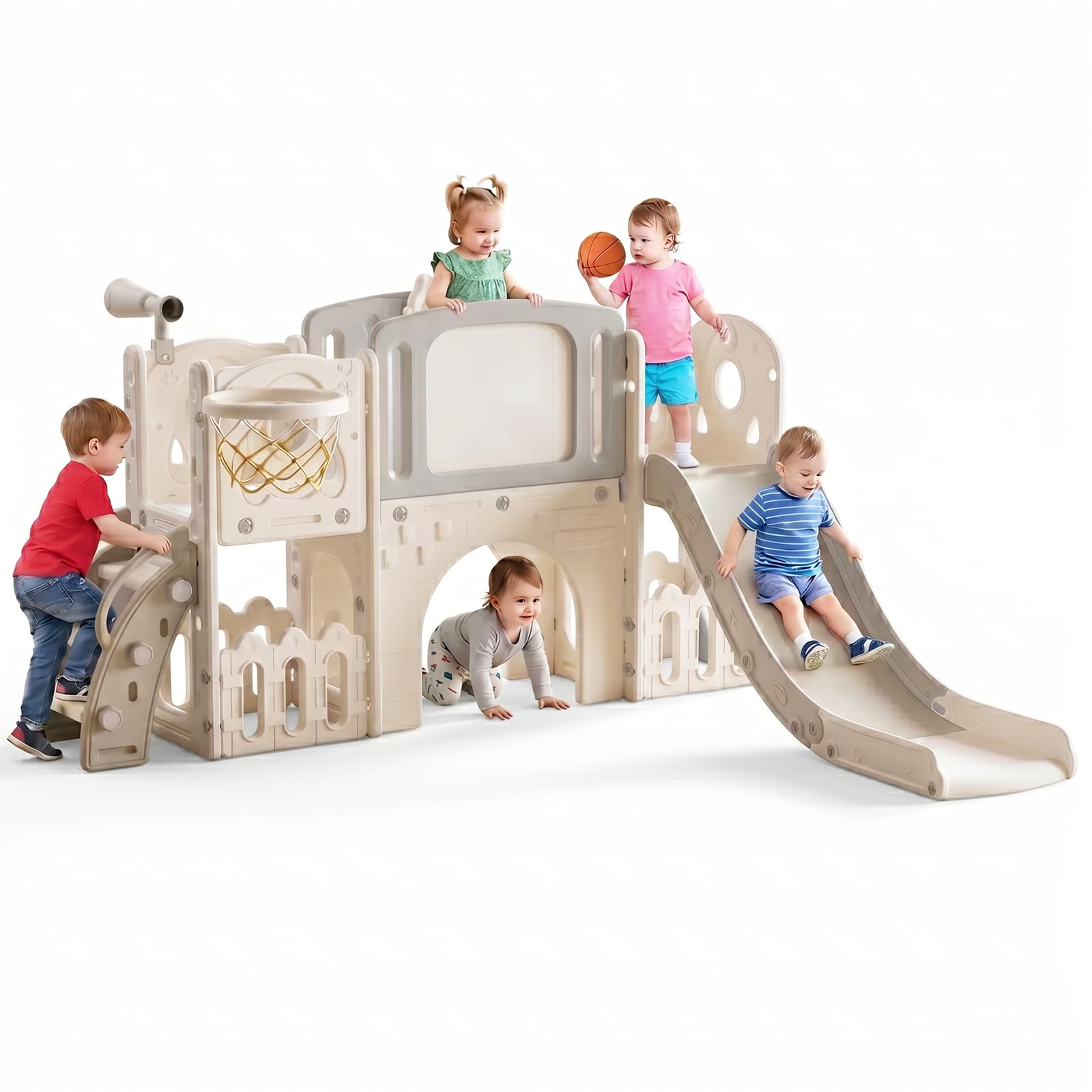 Prokoke Kids Slide, Toddler and Child's Garden Slide Play Set, Baby Freestanding Play Center, Indoor Outdoor Kid Play Equipment Playground Activity Center (XST-Grey White)