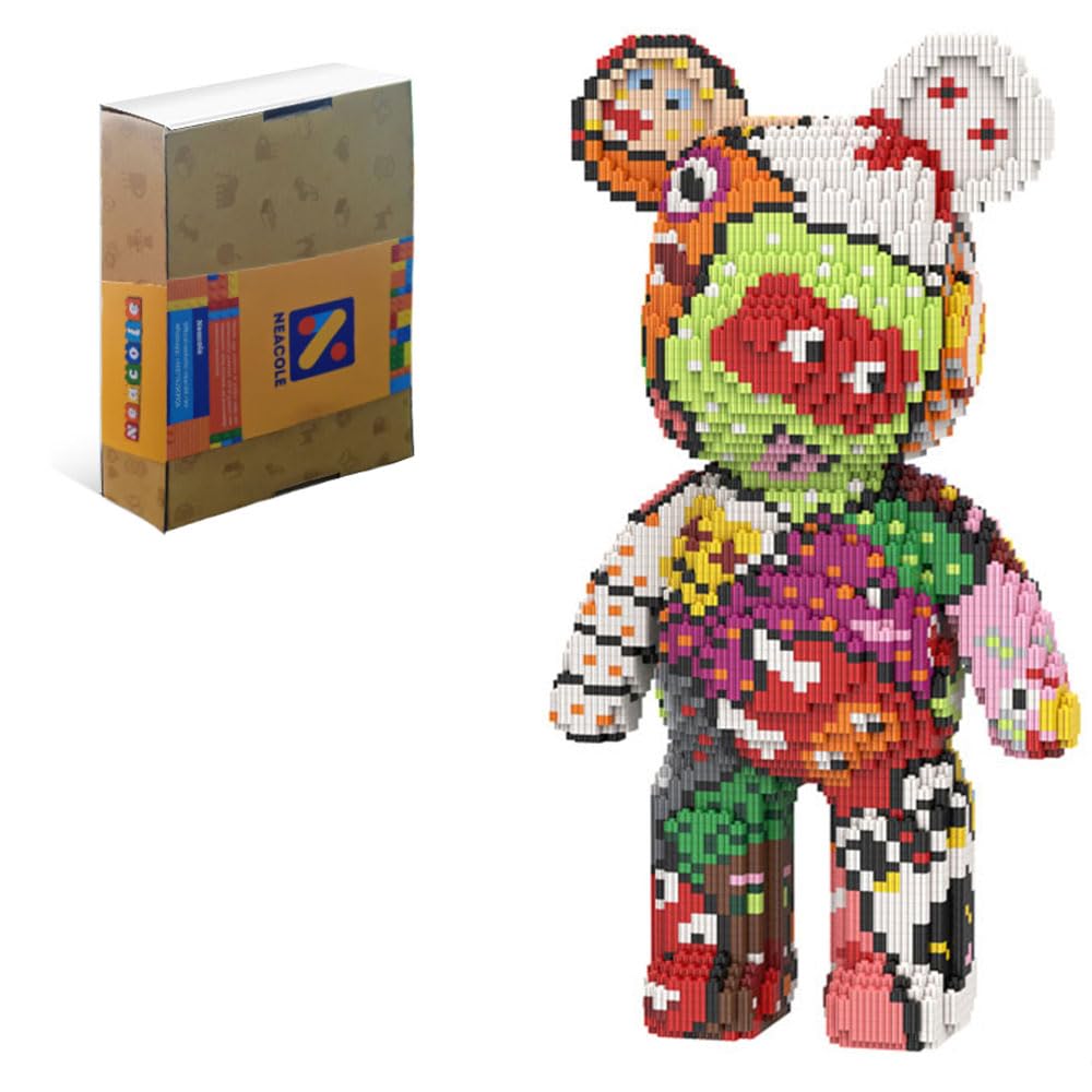 Neacole Bear Building Blocks (7220PCS) 43/46CM Bear Building Bricks, Micro 3D Animal Building Blocks for Adults & Kids,Home & Office Decor, Birthday & Valentine's Day Gifts (Ghost Bear)