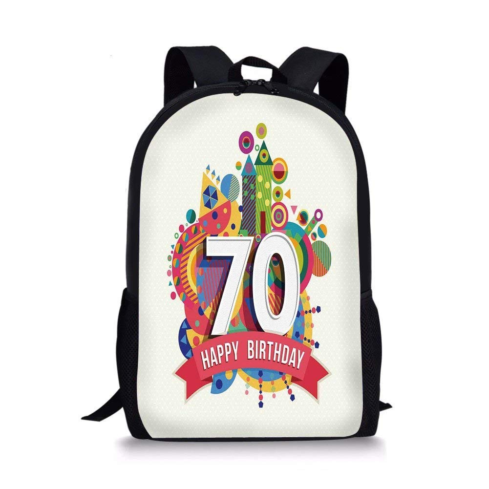 School Bags 70th Birthday Decorations,Modern Geometric Design Colorful Backdrop Castle Shapes Party,Multicolor for Boys&Girls Mens Sport Daypack