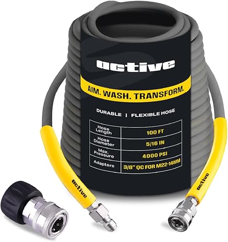 Active Manguera de Lavadora a Presión de 100' Compatible con lavadoras a presión de gas y eléctricas (M22-14mm) Manguera de lavadora eléctrica