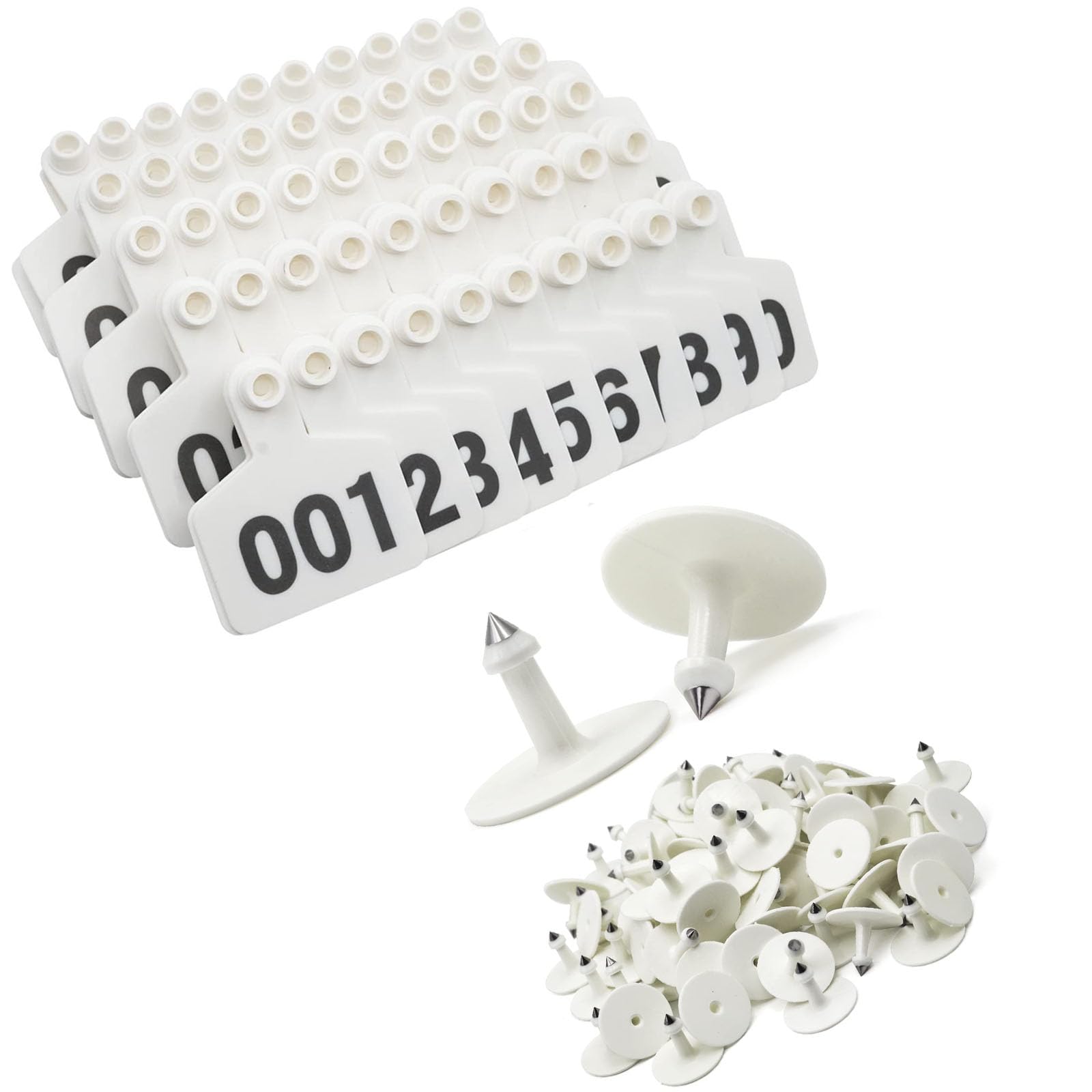 Kolczyki dla bydła, opakowanie 100 sztuk, ponumerowane 1-1000, wielokolorowe TPU(White,601 700)