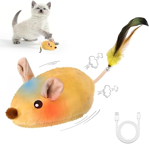 Juguete interactivo para gatos, ratas falsas que se mueven automáticamente, juguete realista recargable para perros con sonido, pluma y campana,