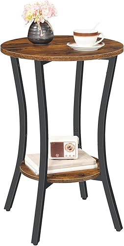 HOOBRO Mesa auxiliar redonda, mesa auxiliar de sofá de 2 niveles, mesita de noche de almacenamiento pequeña, para espacios pequeños, mesa decorativa