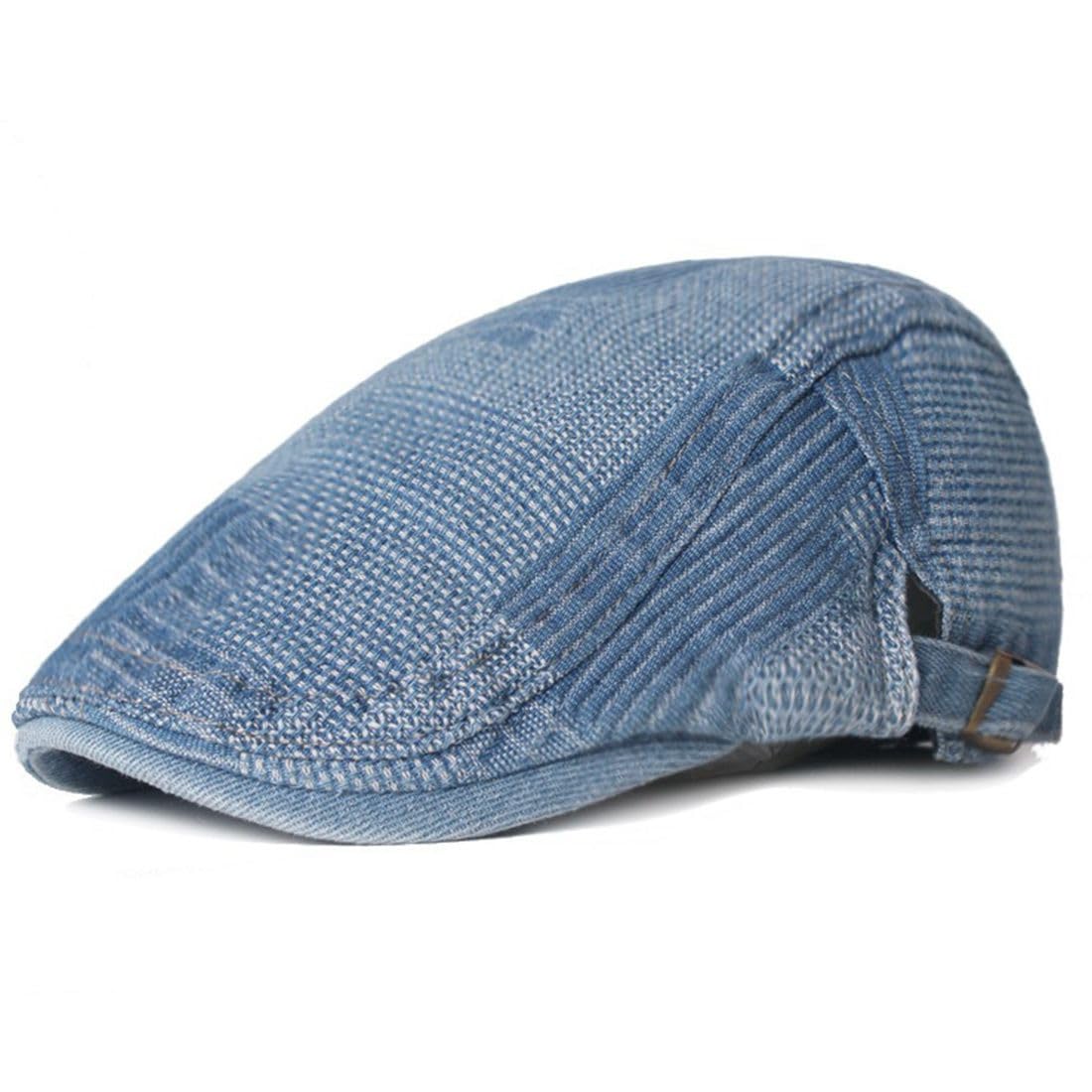 JNKET Men Women Newsboy Cap Denim Flat Cap Ivy Gatsby Cabbie Driving Hat (US, Alpha, One Size, Medium, Light Blue)