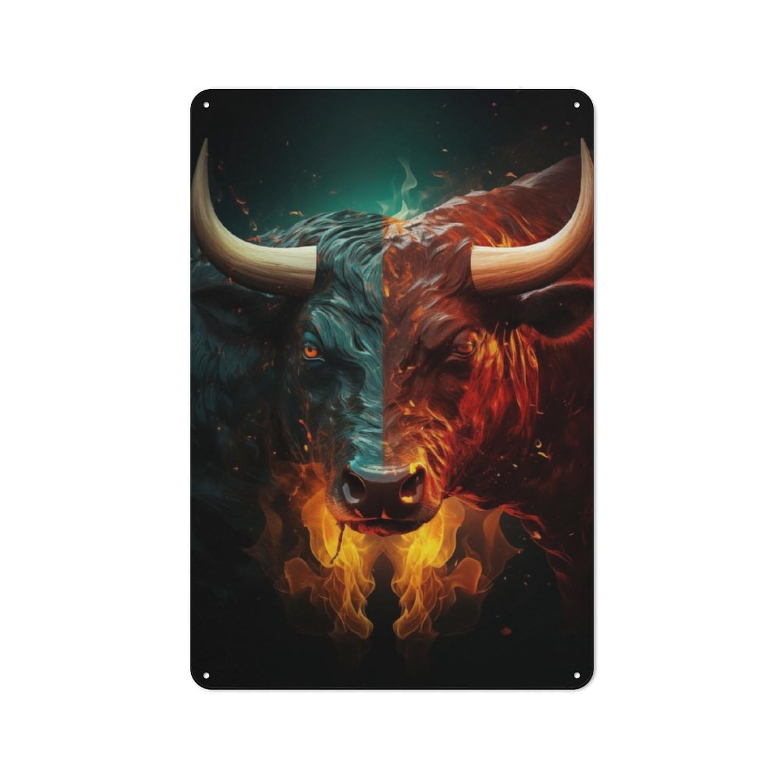 Junmoney Two Faced Crypto Bull Decorative Metal Plaque With Design 30X20cm, Casual Utility Space Decor For Patio Bar, Workshop, Shed Or Kitchen