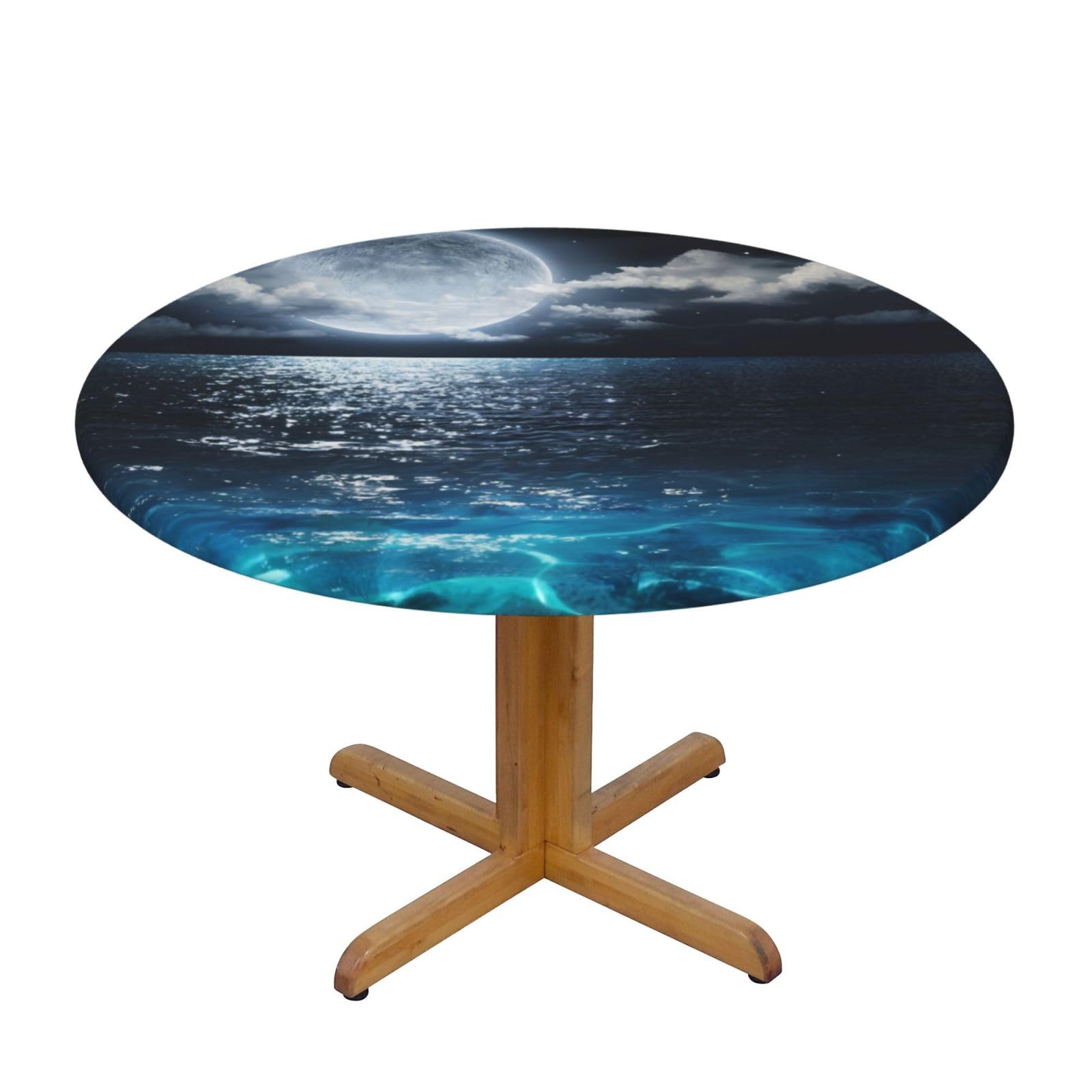 ZQYTGFDC Moon and Sea M Decorative Round Tablecloth Waterproof Anti Stain Oil Proof Size for 40 50 inch