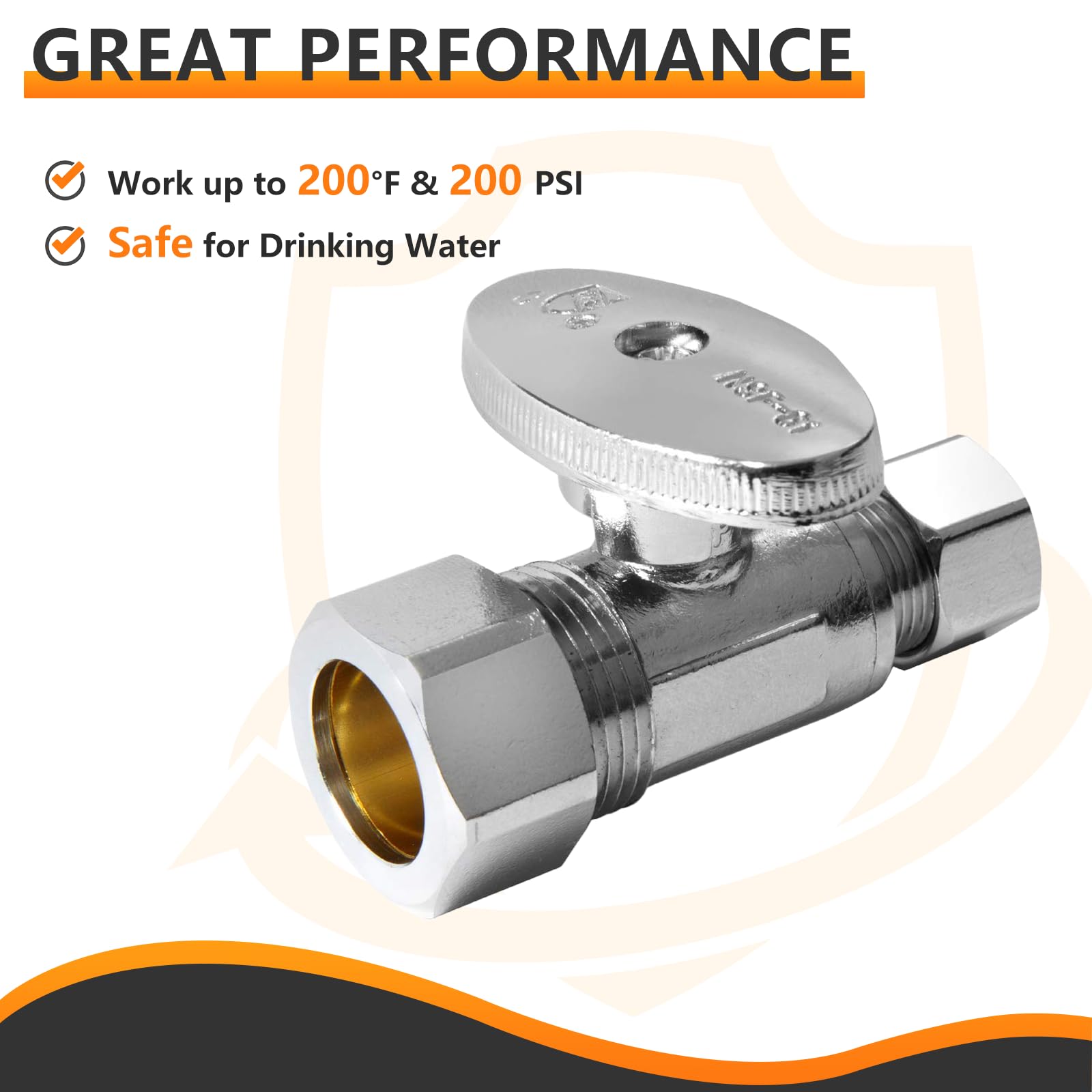 Lot de 10 valves d'arrêt droites HeSun - Compression nominale de 1,27 cm (5/8" OD) x 3/8" OD - Valve d'arrêt Pex 1/4 de tour pour salle de bain - Laiton chromé PEX