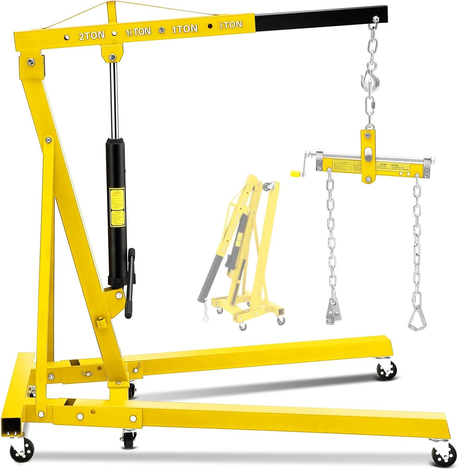 GlowSol 2 Ton Hydraulic Engine Hoist with Lever Stabilizer, Cherry Picker Engine Hoist, 4400LBS Heavy Duty Garage Crane with 6 Swivel Casters & Adjustable Telescopic Boom, for Auto Repair & Workshop