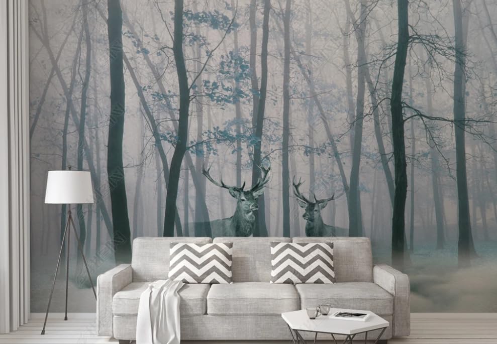 Papier peint intissé forêt de cerfs poster géant mural salon 200x140 cm