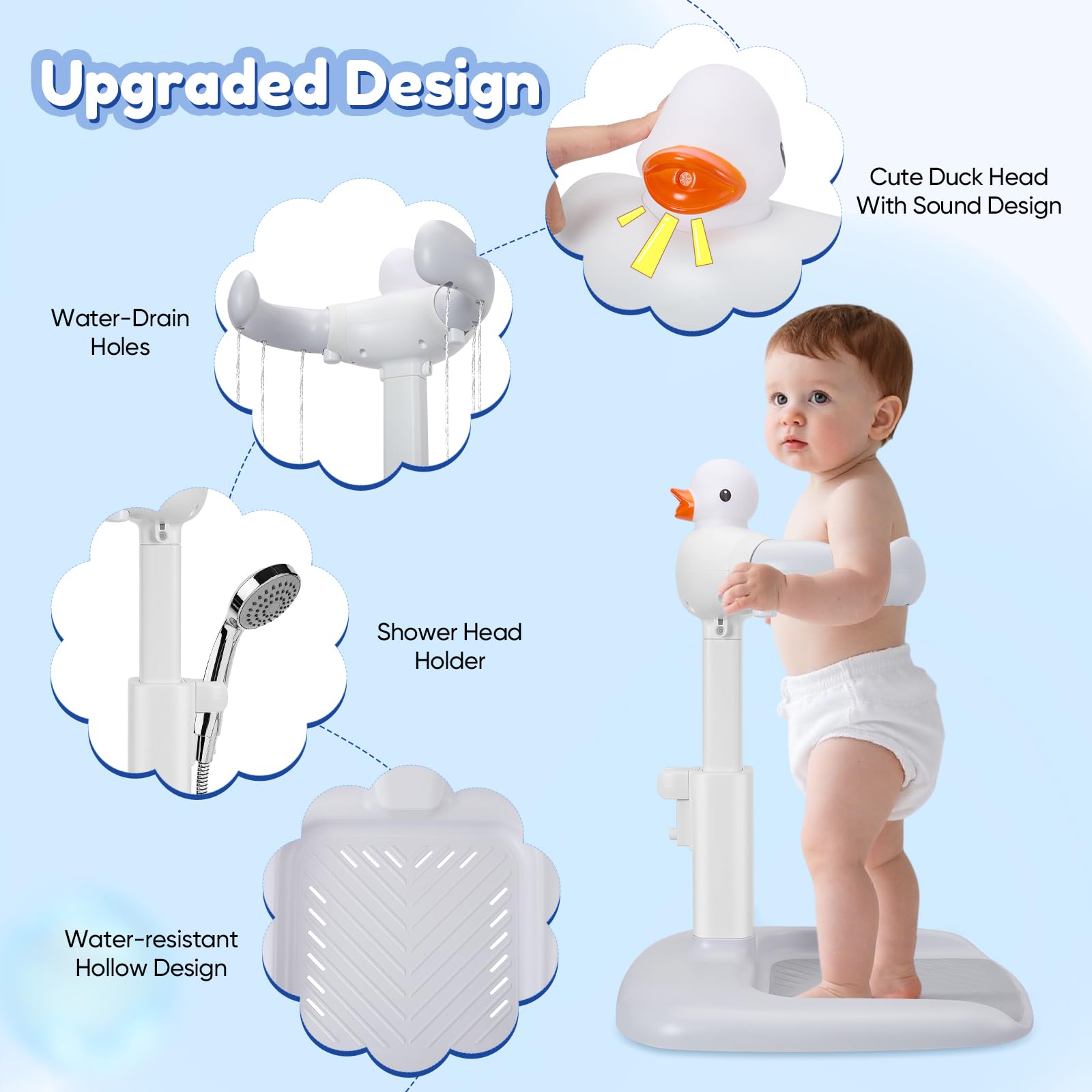 Baignoire bébé avec support de douche, Support de Douche Bébé Debout,Aspiration Stable et Forte,Support pour Bébé Douche,idéal comme douche bebe debout et cadeau prénatal