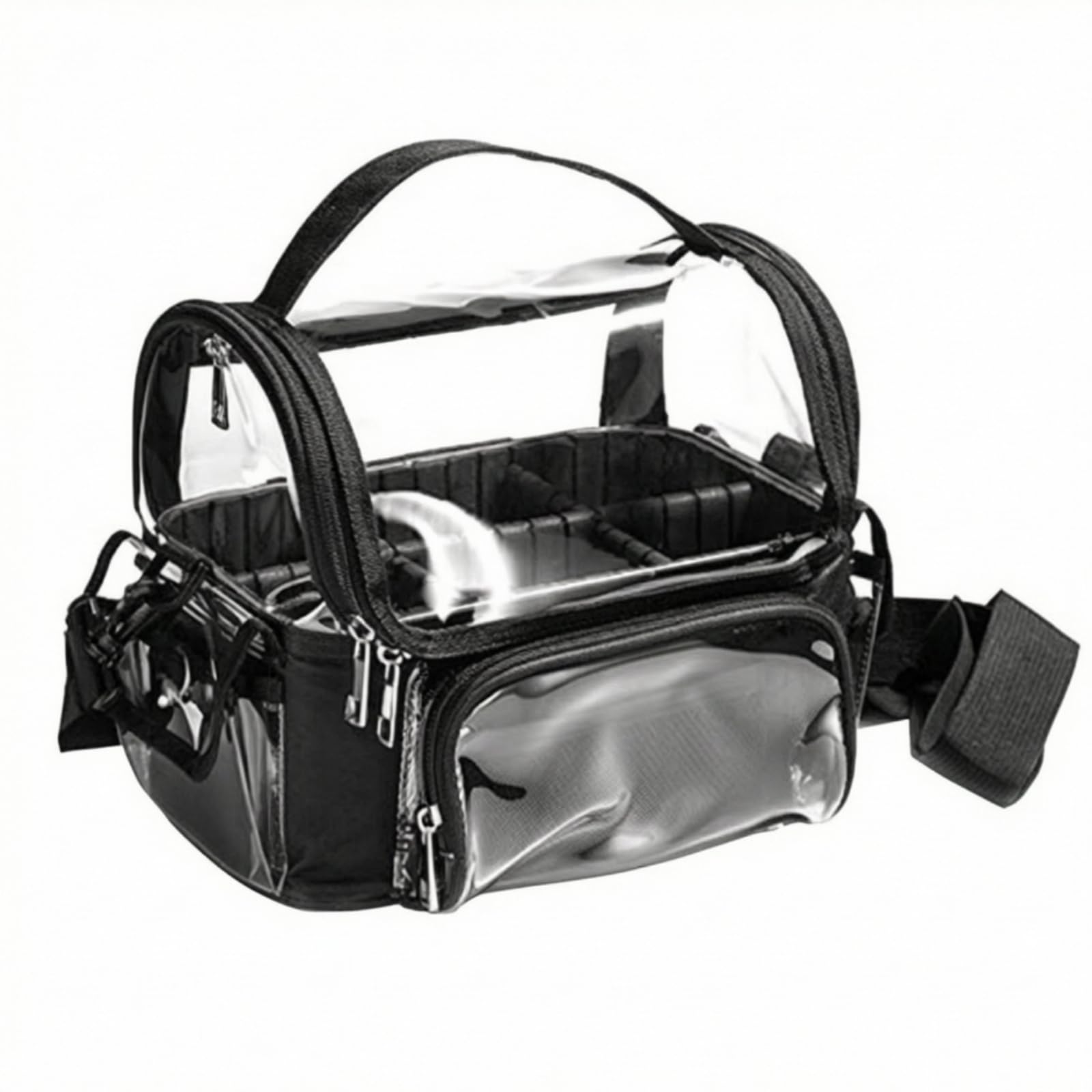 Trousse de Maquillage Organisateur Étui Cosmétique Pochette Transparente Sac de Toilette avec Poignée Confortable et Sangle Réglable pour Transport