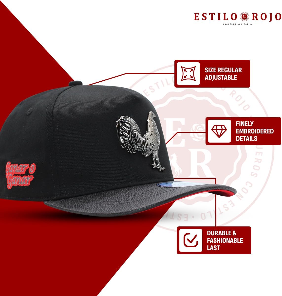 Hats - Original - Snapback -Trucker -Baseball Cap - Adjustable Man and Woman - Rooster Embroidered Design - Black - Image 5
