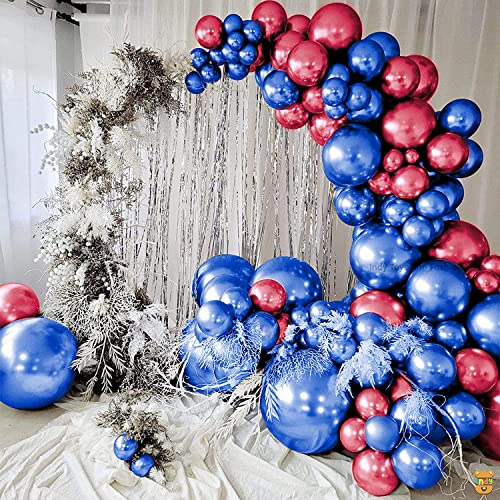 Image of Just Party 25Pcs Red & 25Pcs Blue Metallic Chrome Balloons with Shiny Surface For Birthdays /Anniversary /Engagement /Baby Shower /bachelorette Party Decorations (Pack of 50)