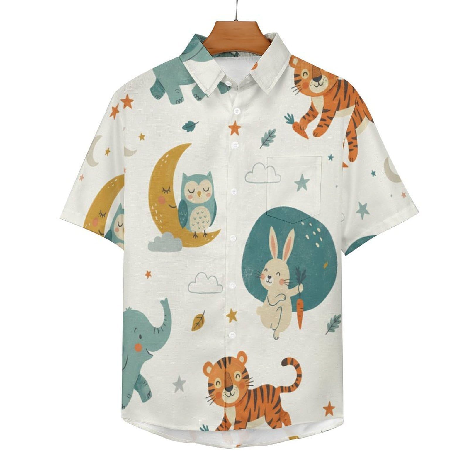 Camicia da Uomo a Maniche Corte Funky, Animali Divertenti Cartoni Animati Carini, Aloha Camicias Estiva per la Spiaggia, vestibilità Normale con Bottoni, per Libero Vacanze