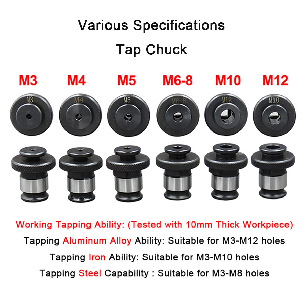 Maschiatrice Pneumatica M3-M12, Maschiatrice per Trapano Pneumatico con Mandrini Autobloccanti da 6 Pezzi, velocità Regolabile 700-2000 Giri/Min, Macchina A Doppio Uso per Foratura/Maschiatura