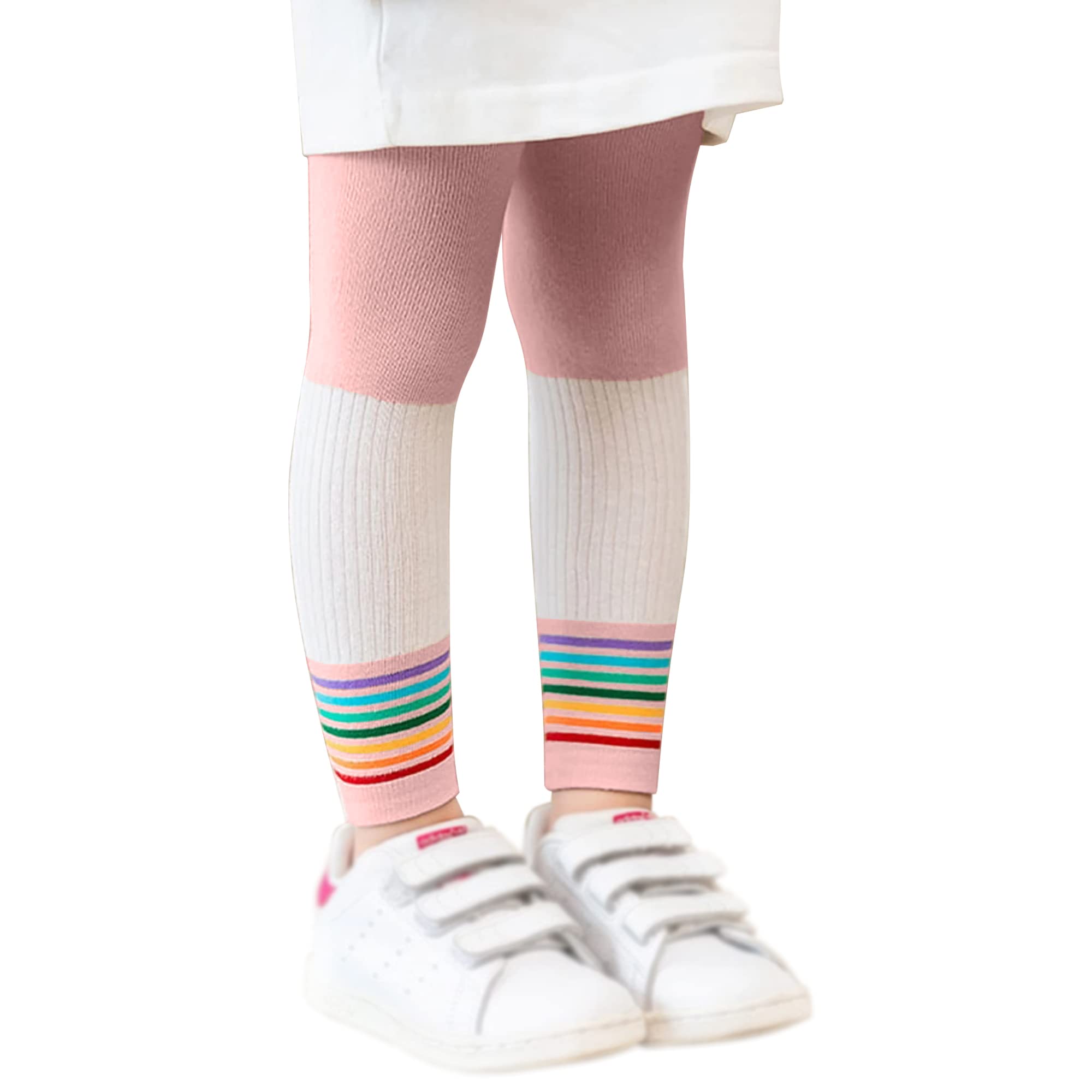 syga Children's Leggings Tights For Girls Soft Cotton Anti-Pilling Leggings Rainbow Cropped Pants (Large - 5-7 Years, Leather Pink)-picture-14