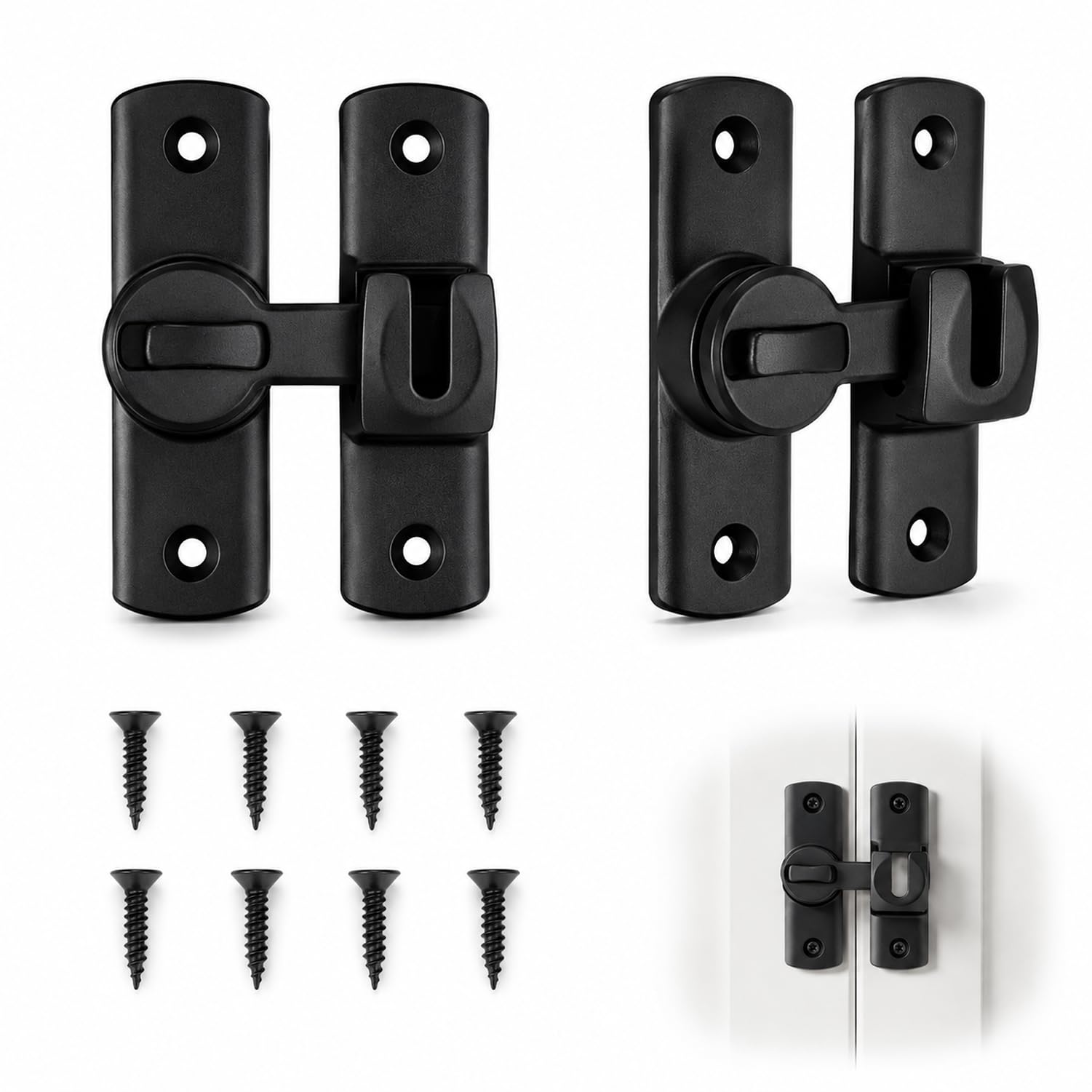 2PCS Black Sliding Door Latch 90/180 Degree Flip Door Lock, Aluminium Alloy Right Angle Snap Latch with Screws, Privacy Security Hardware for Bathroom, Bedroom, Barn Door, Window and Cabinet