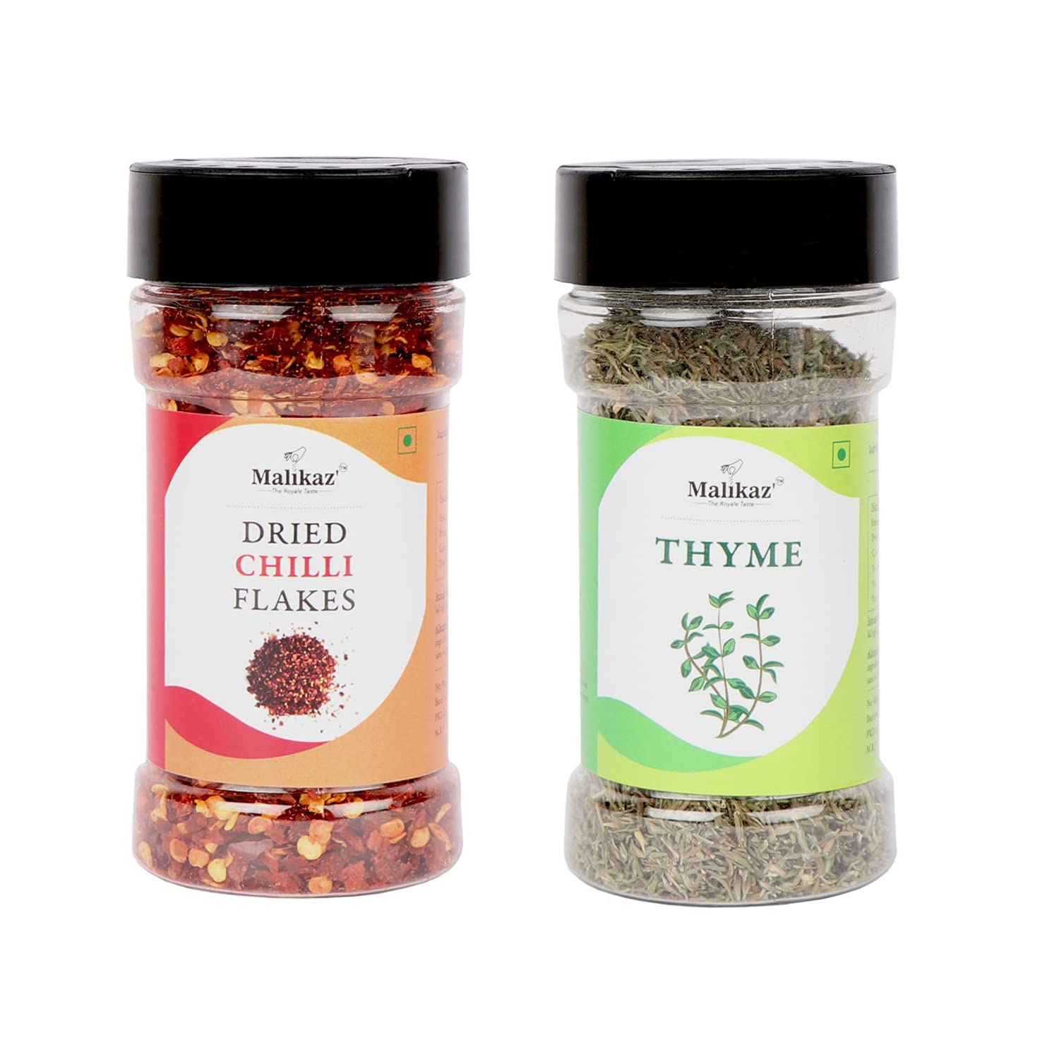 Malikaz' The Royale Taste Chilli Thyme Combo (Dried Chilli Flakes, 50g | Dried Thyme Leaves, 25g), 75g