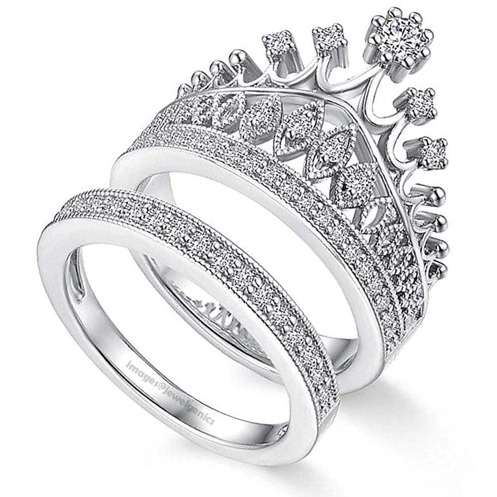 Jewelgenics Luxury Crystal Crown Inspired Silver Plated Stunning Princess Ring Set for Women and Girls (B08R1G97JY) Amazon Price History, Amazon Price Tracker