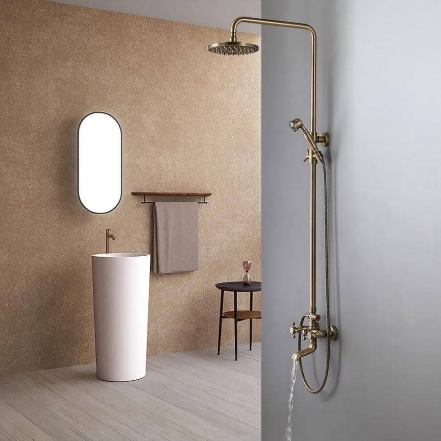 Colonne de douche mélangeur Plétori en bronze antique d'exception avec tête Ø20cm