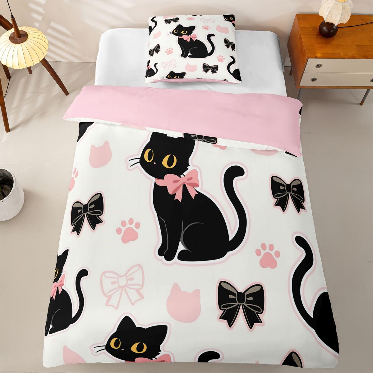 Homewish Niedliche Schwarze Katzen Bettwäsche 4teilig 135x200