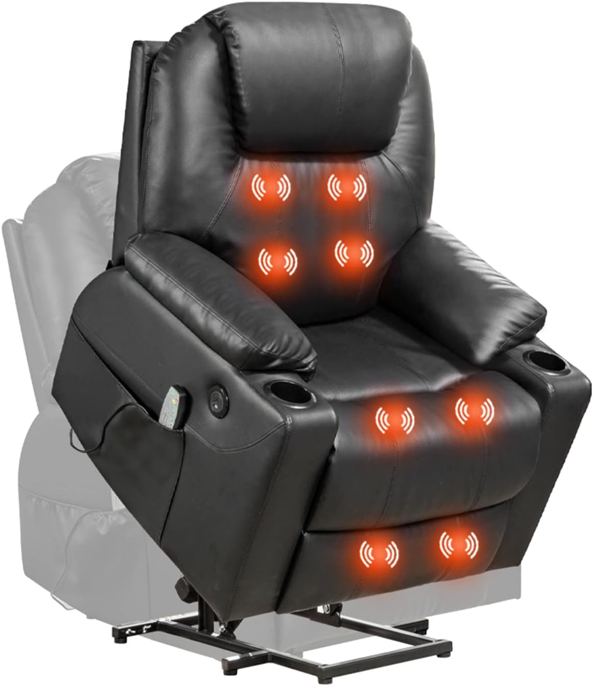 BestMassage Electric Power Lift Chair Recliner Sofa for Elderly Massage Chair, Adjustable Furniture with Vibration Massage and Lumbar Heated,Remote Control,USB Ports for Living Room (Black, Leather)
