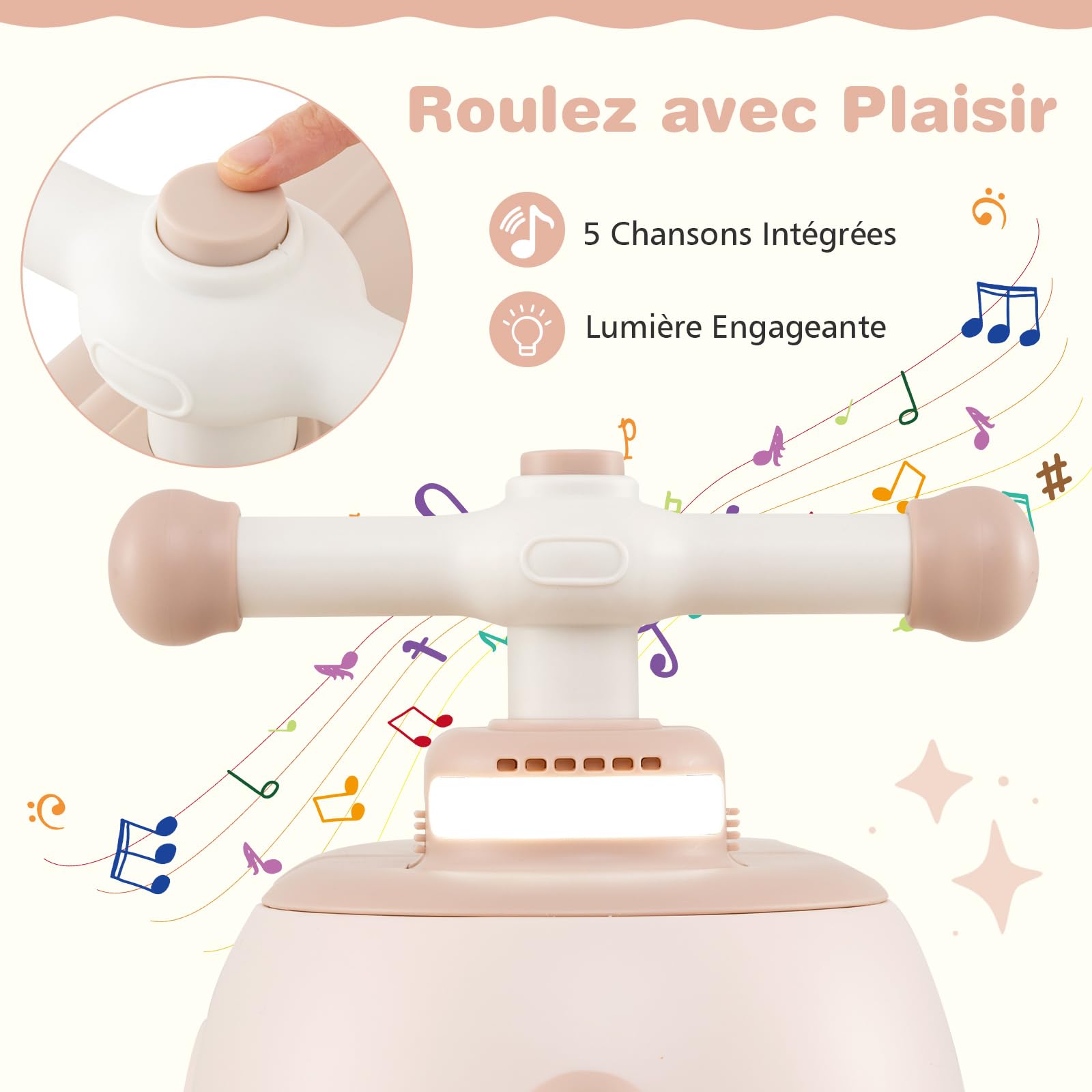 COSTWAY Porteur Enfant avec Remorque Amovible & Lumière & 5 Chansons, Voiture à Pousser Bébé avec Forme Pingouin & 6 Roues, Espace Caché & Poignées Arrondies, Charge 25kg pour 12 Mois+ (Rose)