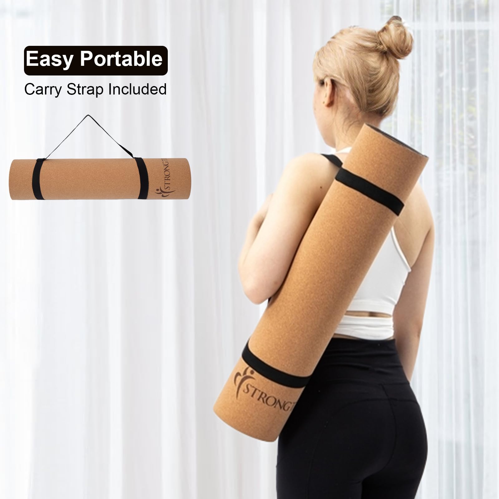 StrongTek TPE Yogamatte 183x61cm - 8mm Stark, Rutschfest Mit Tragegurt