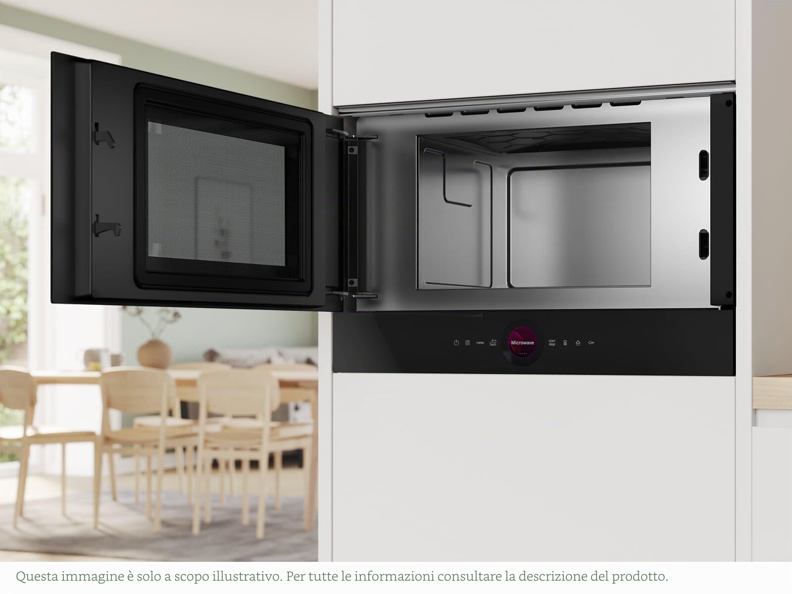 Bosch BFL7221B1 - Microonde da incasso serie 8, nero, 38 x 60 cm, 900 W, chiusura della porta a sinistra, AutoPilot 7 con 7 programmi automatici, supporto per la pulizia, display touch TFT,