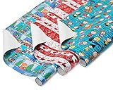 American Greetings Paper and Foil Christmas Bulk Gift Wrapping Paper Bundle, 3 Rolls; Peanuts, Snoopy and Charlie Brown, 60 Total sq. ft.