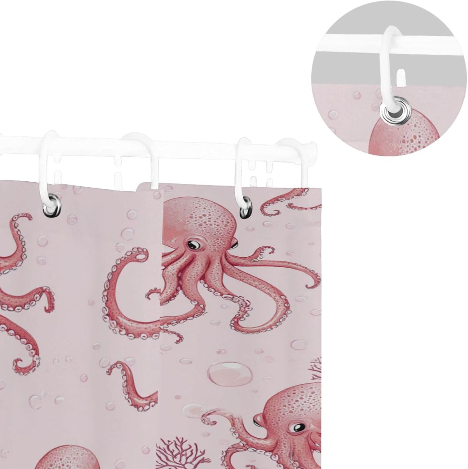 72x72 Inch Water Resistant Cloth Curtain for Bathroom with Cloth Washable Material Shower Curtain Liner for Bathtub Cute Big octopodes Pink