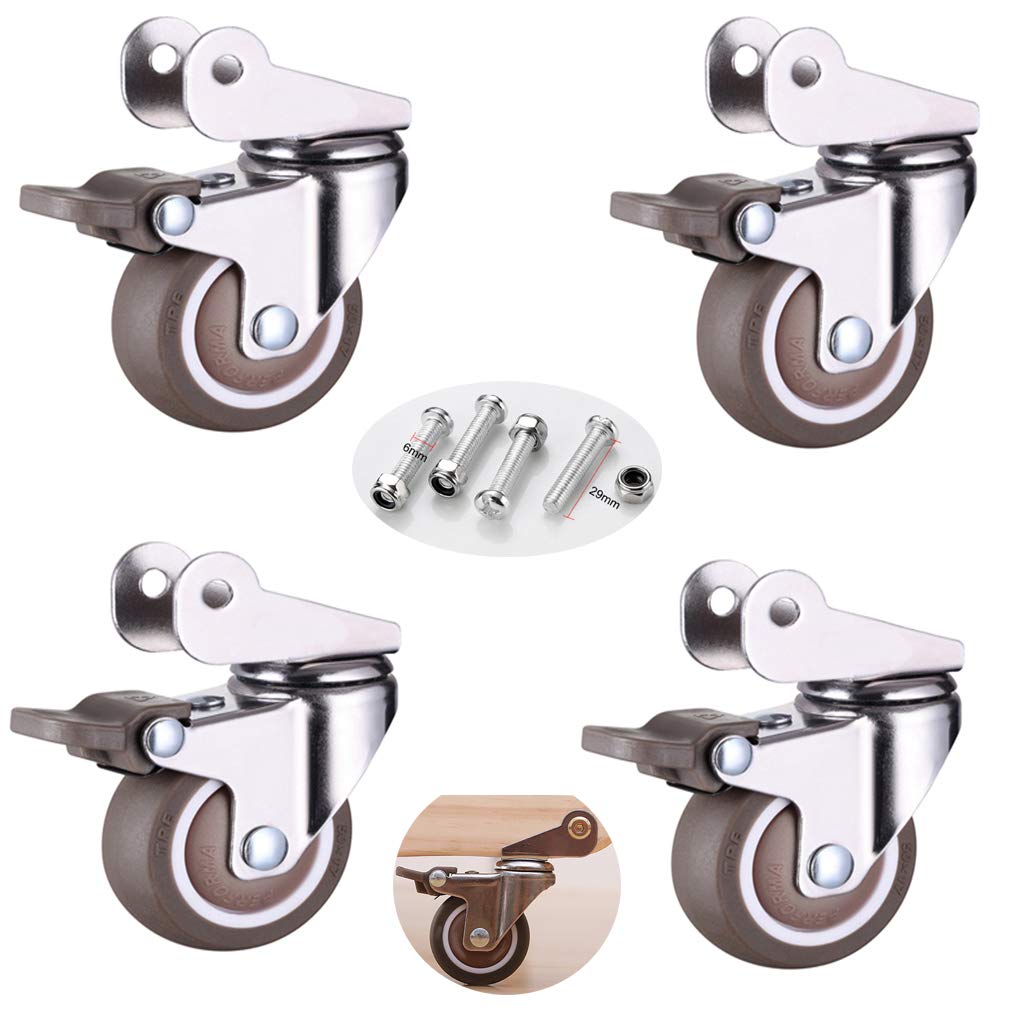Ruedas giratorias de 4 ruedas giratorias de alta resistencia para cunas, con soporte tipo P de 20 mm, rueda de goma para muebles de 1,5"/2" con frenos, silenciosa, plegable, rodamientos de bolas, cap