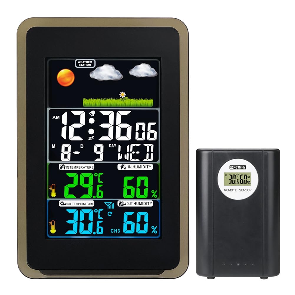 Vjsujehgy Wireless Touch Screen Digital Clock Thermometer Hygrometer Weather Station Weather Forecasting Weather Monitoring