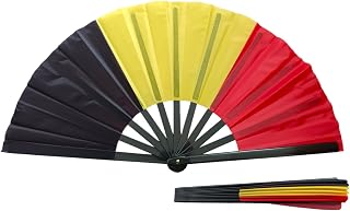 Belgian flag Fan 13 inch Large - Vibrant Color Durable Polyester Belgium Folding Fan with Plastic Frame- for Soccer Games & Festivals. (Belgium, 13x25 INCH)