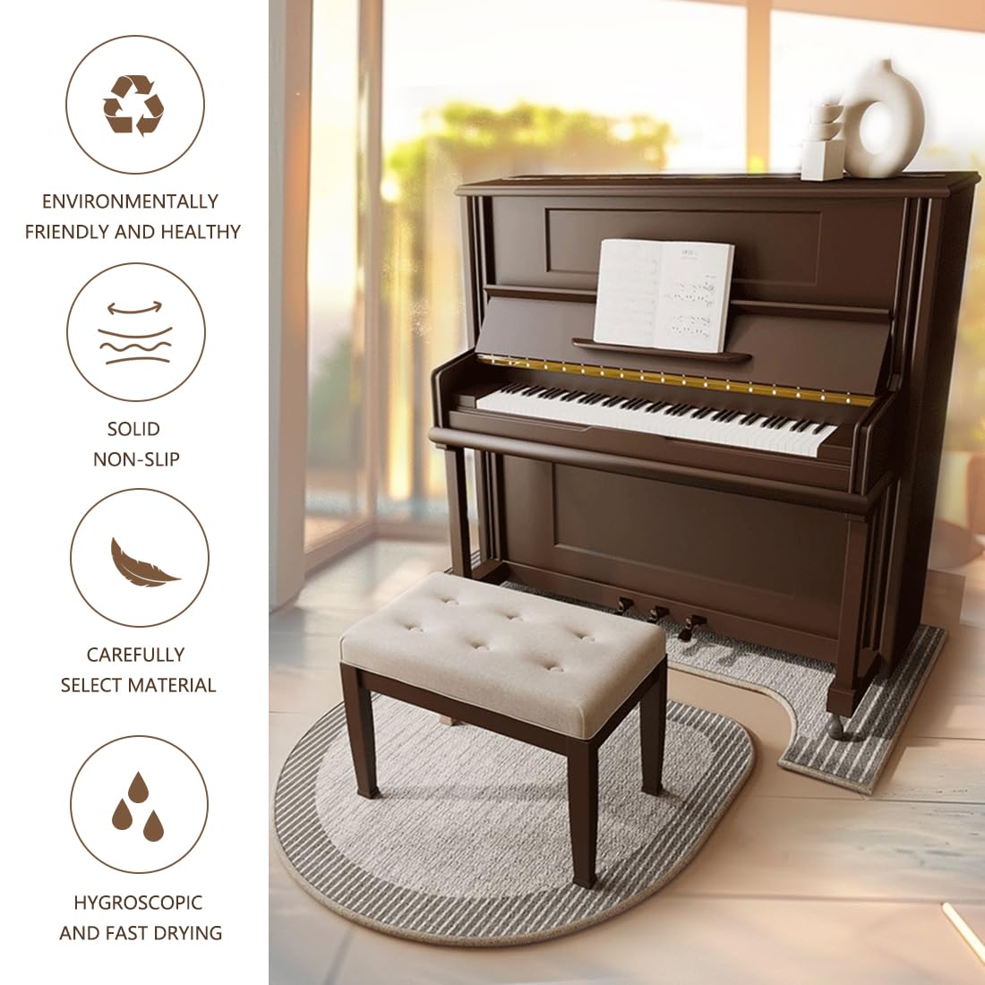 Pianocarpet voorkomt droogte vloerverwarming piano