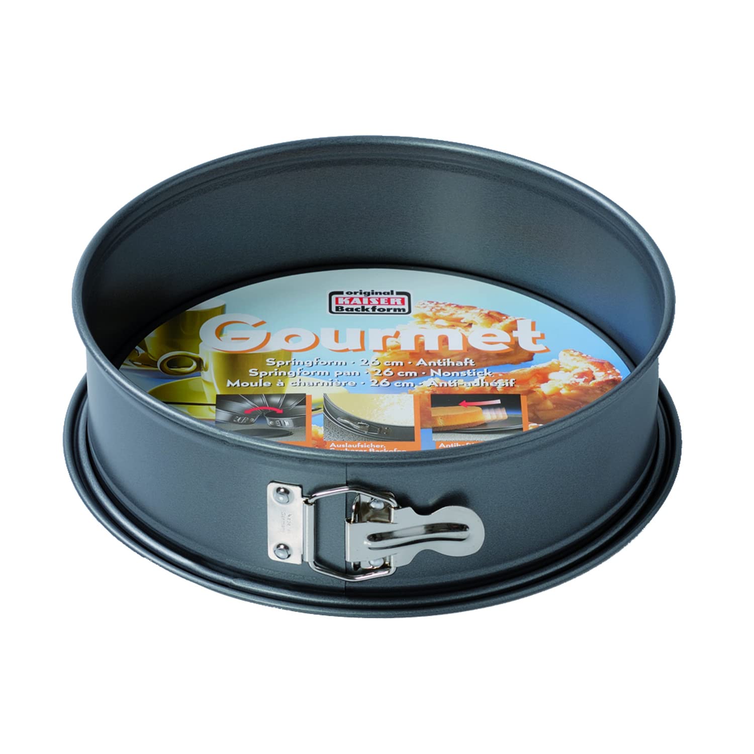 ORIGINAL KAISERGourmet Springform Cake Tin 24 cm Round with Flat Base, Round Baking Tin, Leak-Proof, Non-Stick Coating, Heat Resistant up to 230°C, Grey