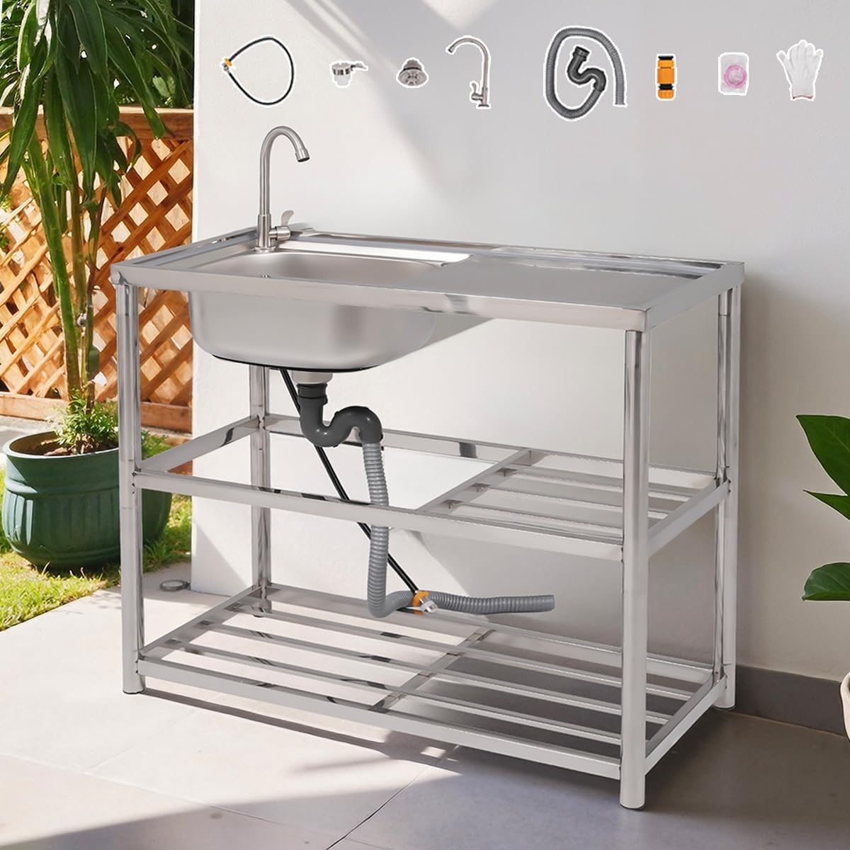 特注品 業務用 1槽シンク 混合水栓 蛇口付き 幅600×奥700×高さ940 特注品 業務用 1槽シンク 混合水栓 蛇口付き 幅600×奥