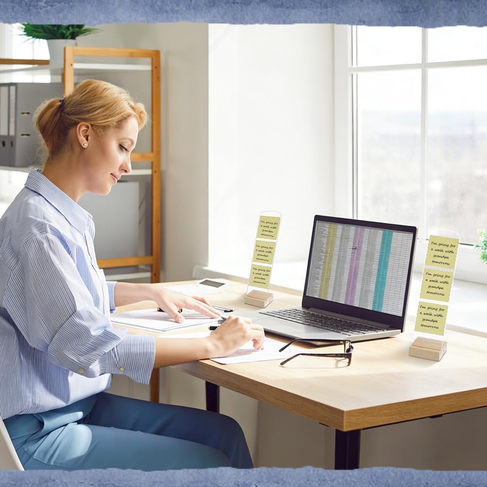 PH PandaHall 4pcs Tableau Mémo pour Moniteur Porte Notes Autocollants en Acrylique Transparent avec Base en Bois Organisateur Rectangulaire de Tableau Mémo pour Ordinateur Bureau Maison 8x6.5x31cm